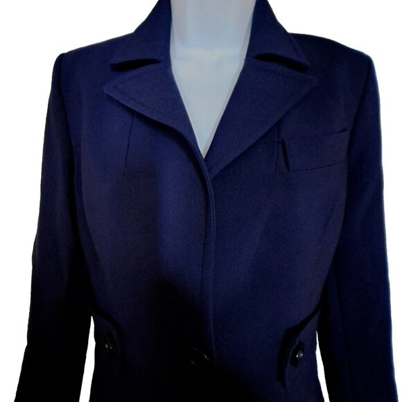 JUDITH & CHARLES BLAZER jacket Sz 2 VIRGIN WOOL faux-belt OLD MONEY vibes CANADA - Picture 2 of 11